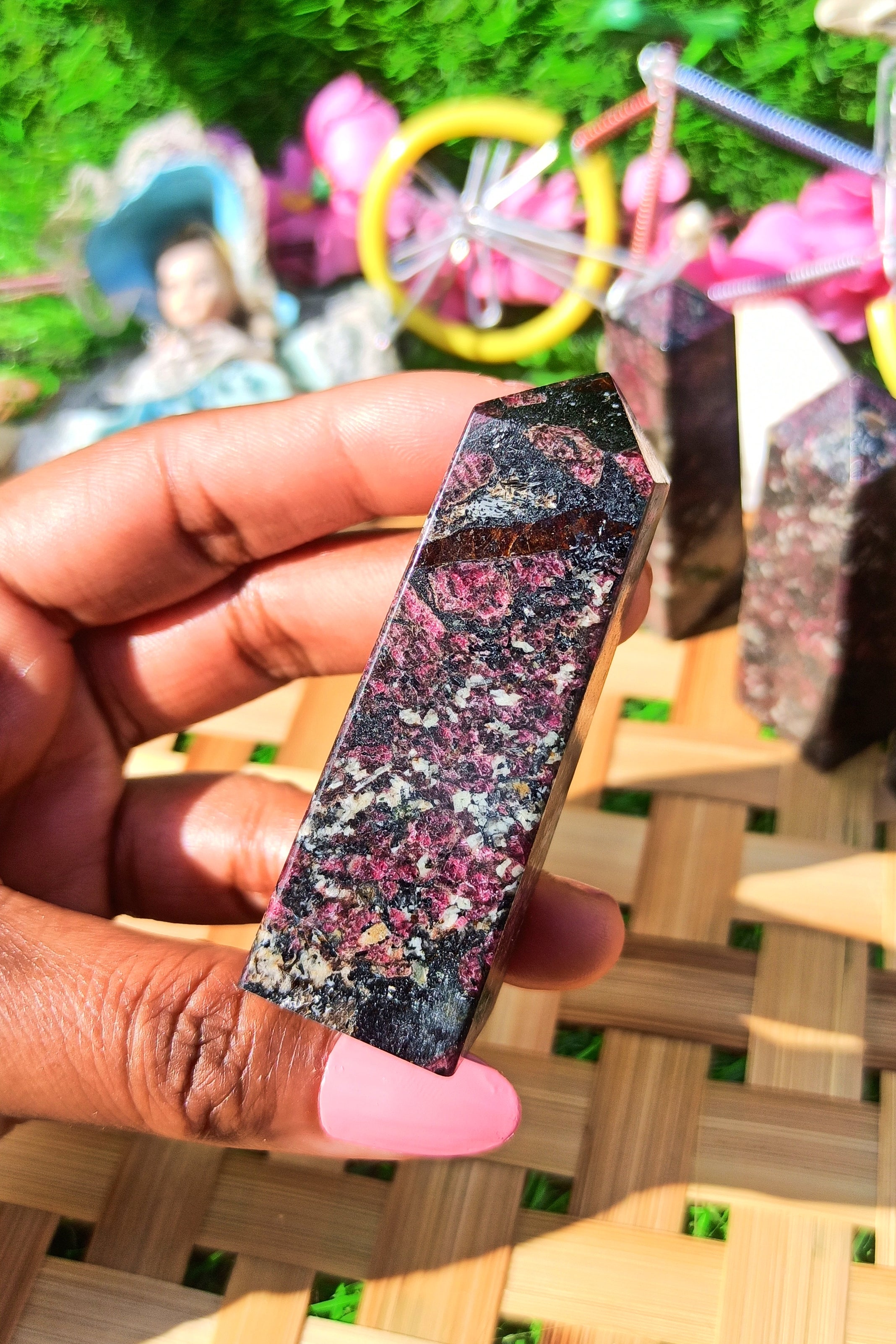 Natural Eudialyte Obelisk – Heart Chakra Healing Crystal Tower