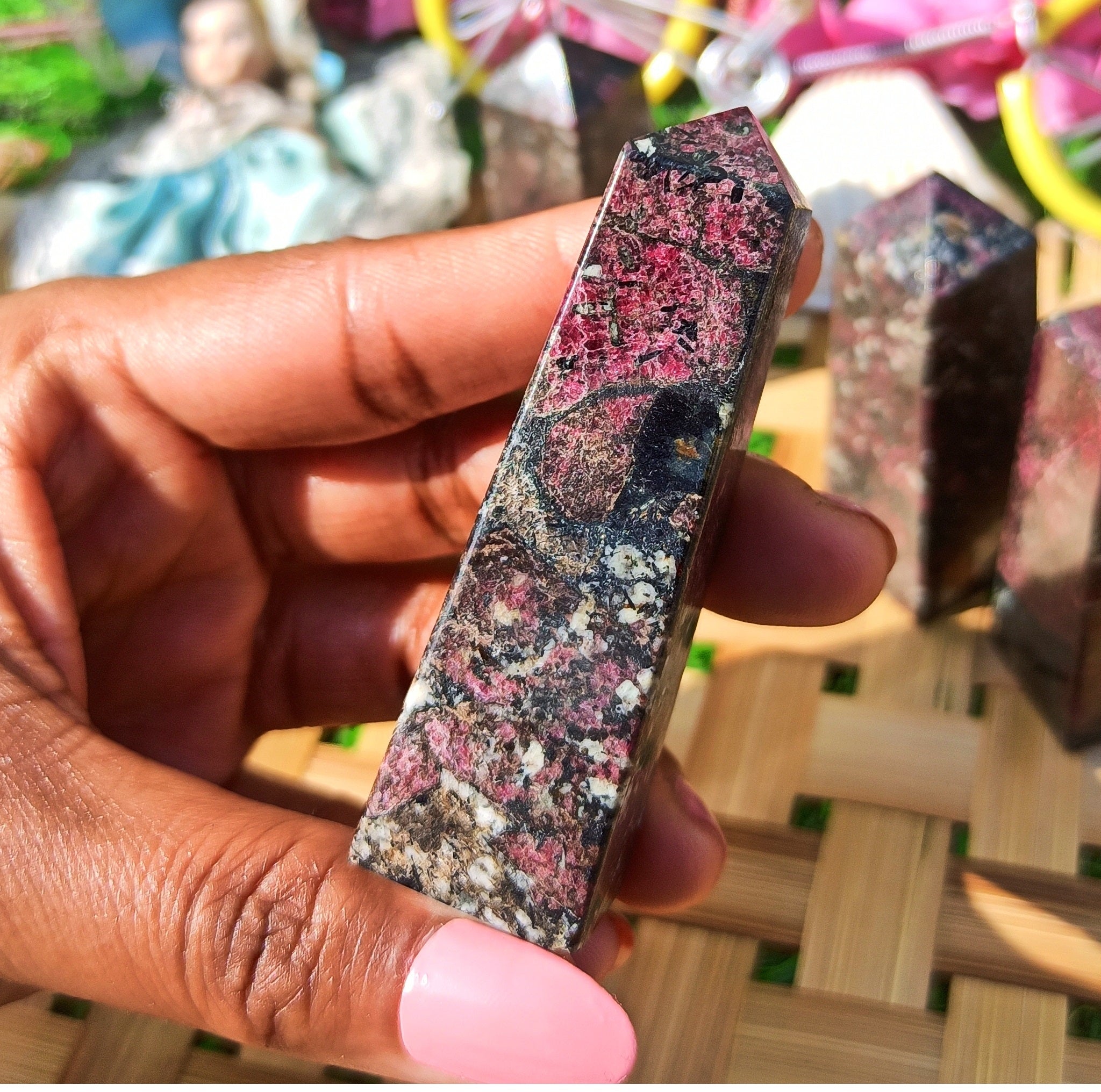 Natural Eudialyte Obelisk – Heart Chakra Healing Crystal Tower